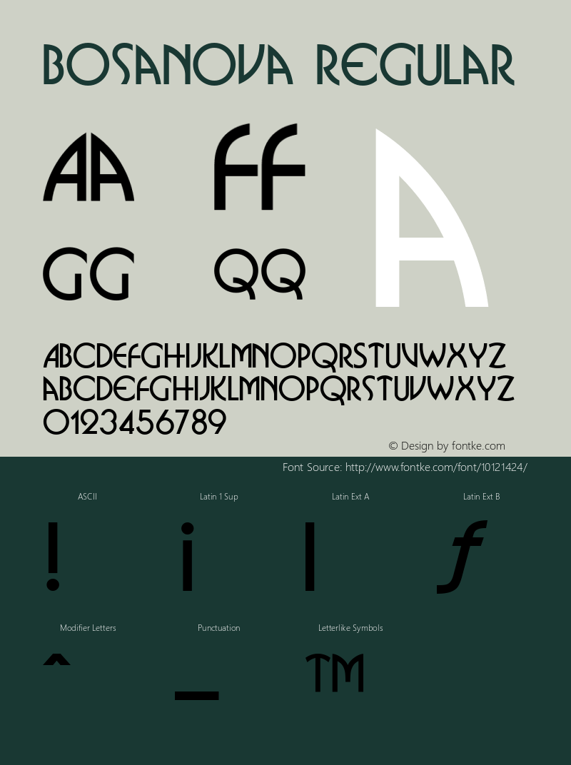 Bosanova Regular Unknown Font Sample