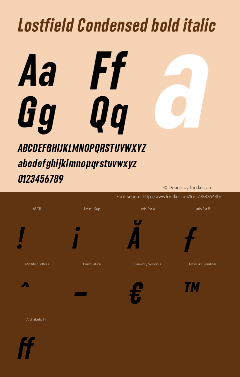 Lostfield Condensed bold italic  Font Sample