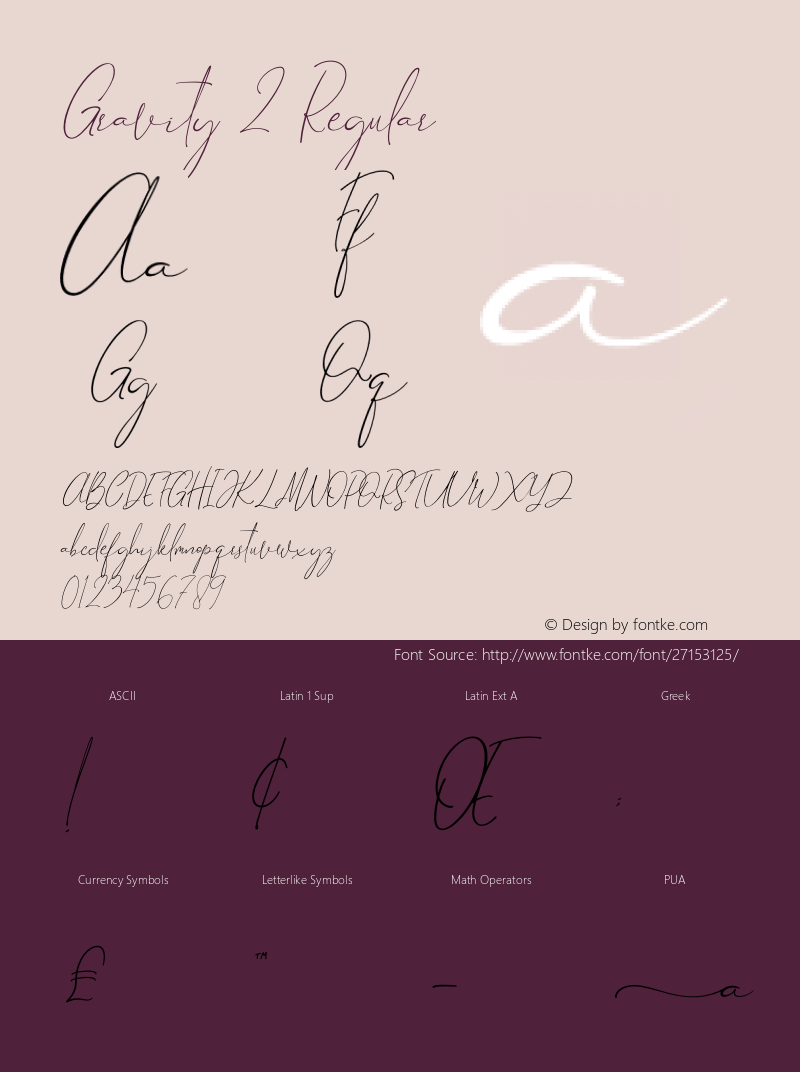 Gravity 2 Version 1.00;July 13, 2018;FontCreator 11.5.0.2427 64-bit Font Sample