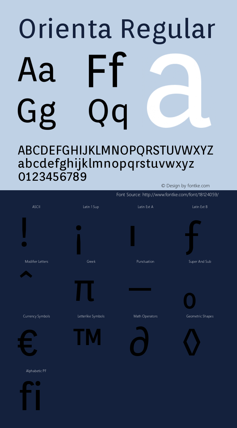 Orienta Regular Version 1.001 Font Sample