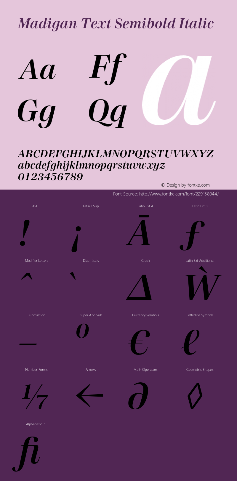 Madigan Text Semibold Italic Version 1.000;hotconv 1.0.109;makeotfexe 2.5.65596图片样张