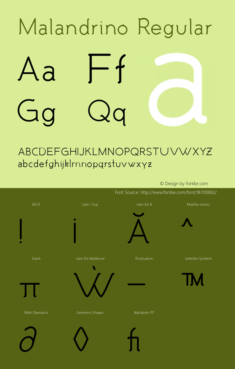 Malandrino Regular Version 1.000 Font Sample