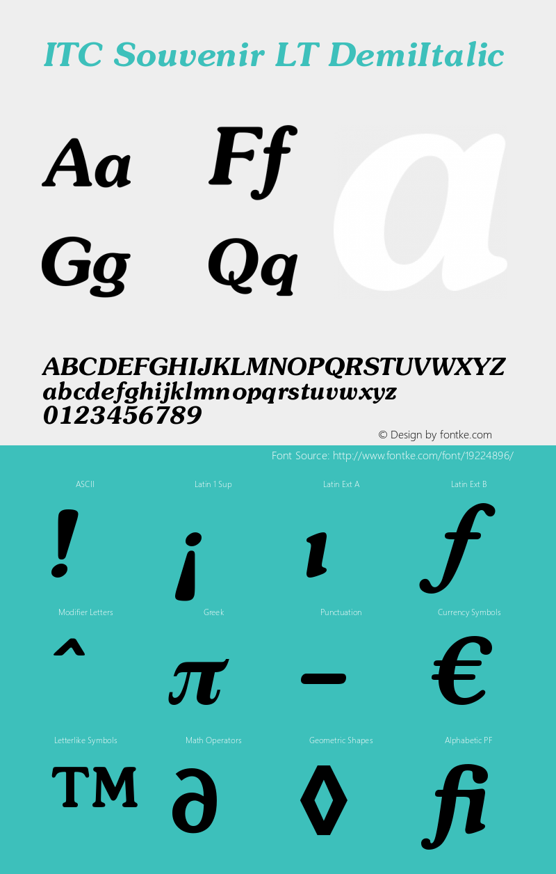 ITC Souvenir LT Demi Italic Version 006.000 Font Sample