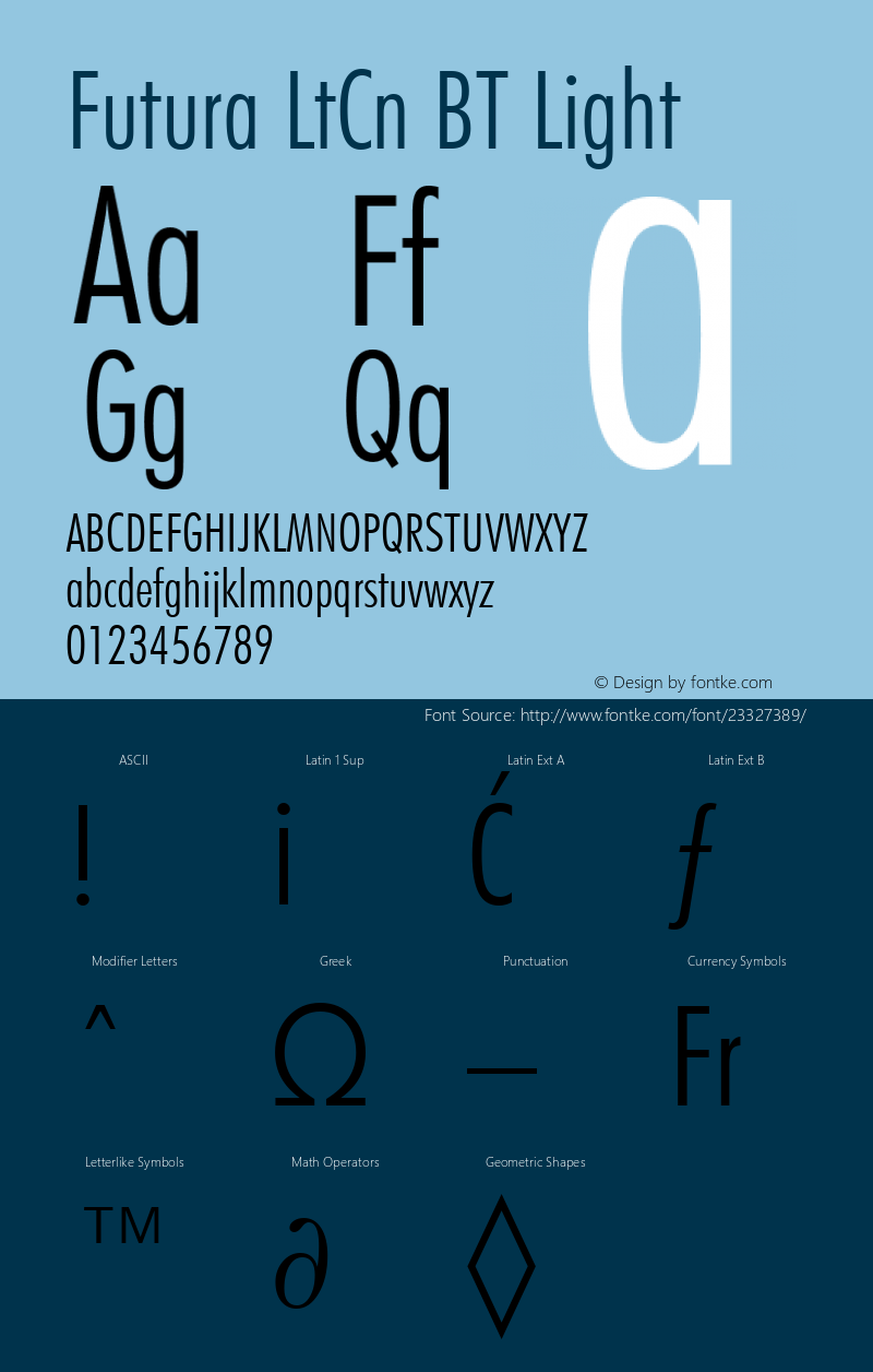 Futura Light Condensed BT Version 2.1 Font Sample