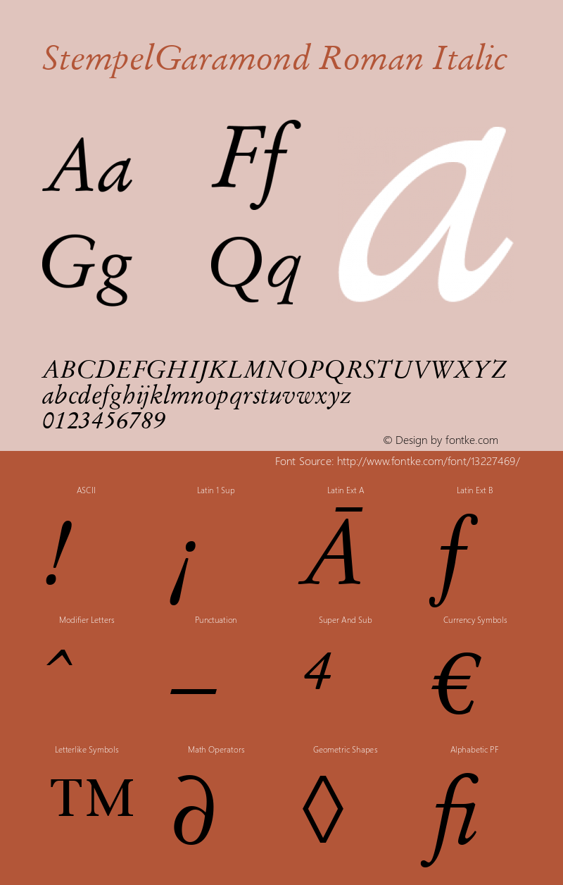 StempelGaramond Roman Italic Version 1.0 Font Sample