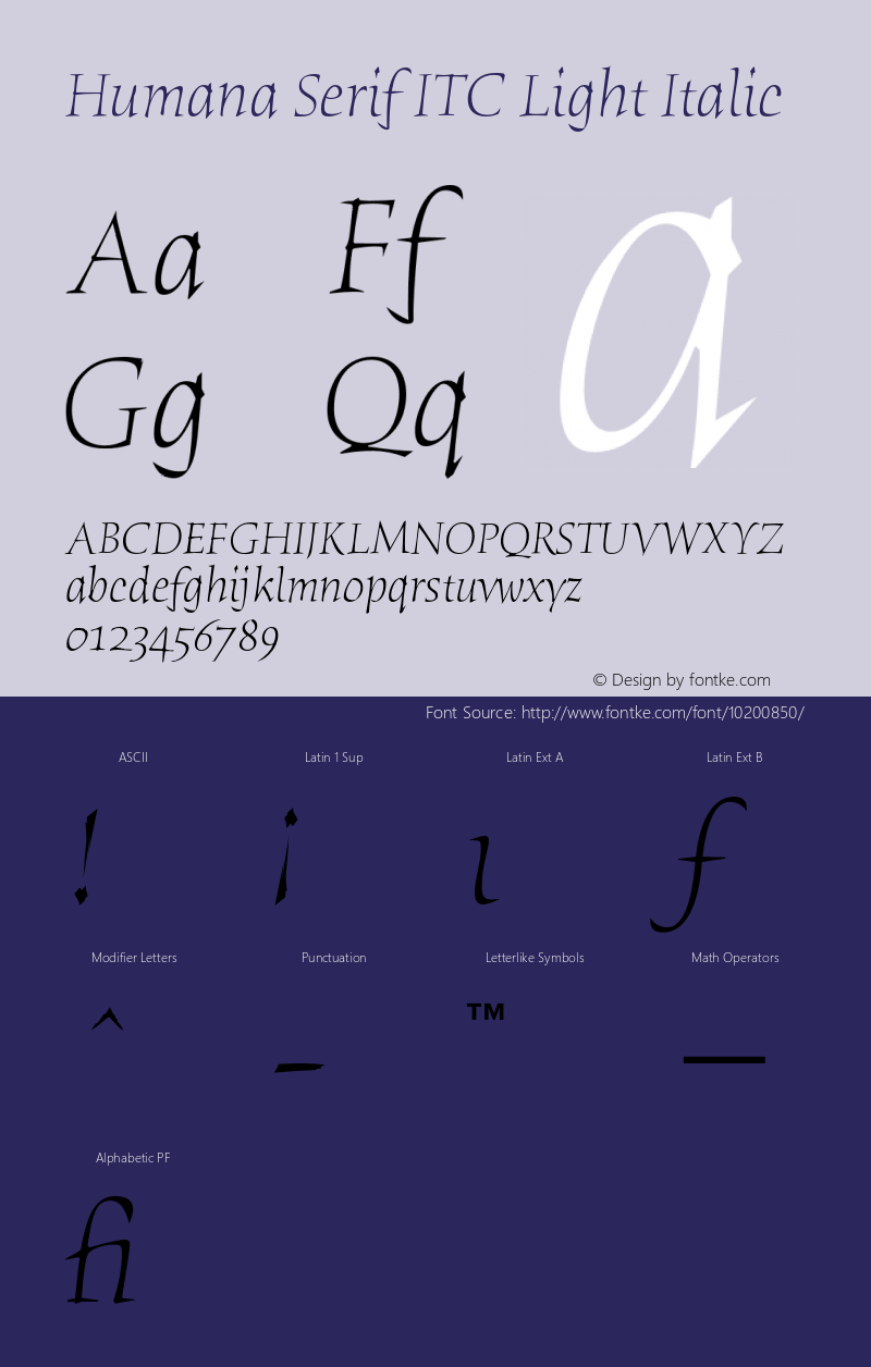 Humana Serif ITC Light Italic 001.001 Font Sample