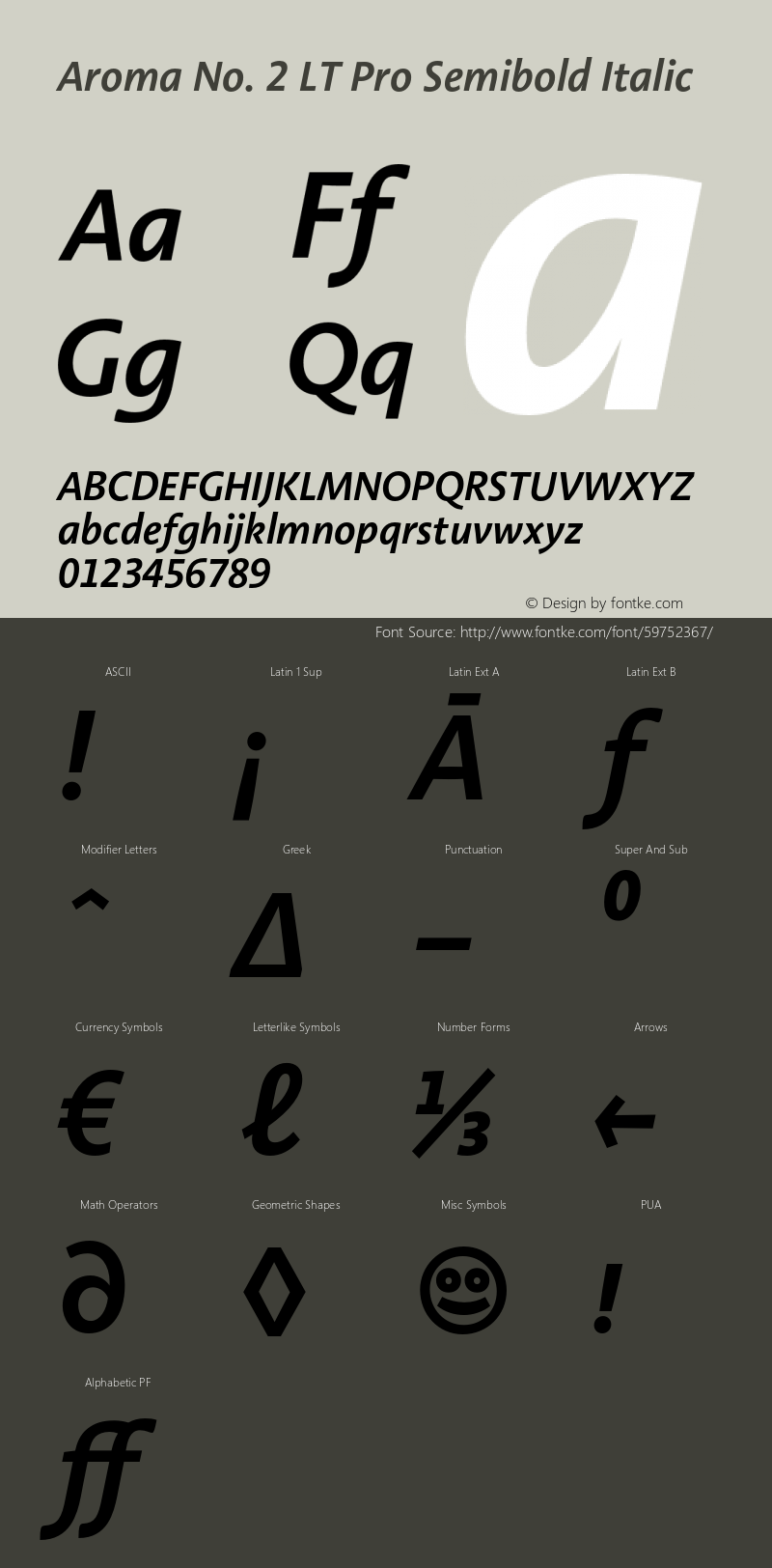 AromaNo2LTPro-SemiboldIt Version 2.001;PS 002.000;hotconv 1.0.38 Font Sample