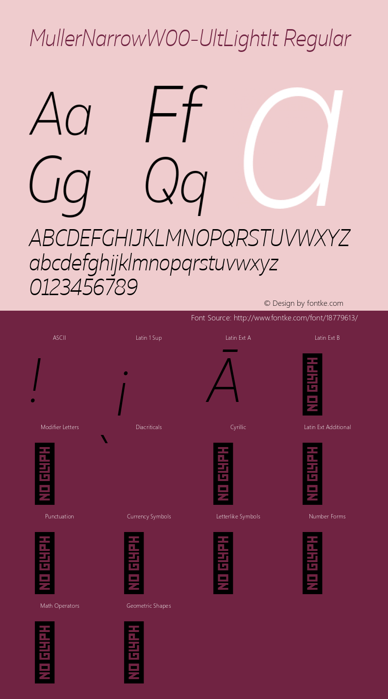 MullerNarrowW00-UltLightIt Regular Version 1.00 Font Sample