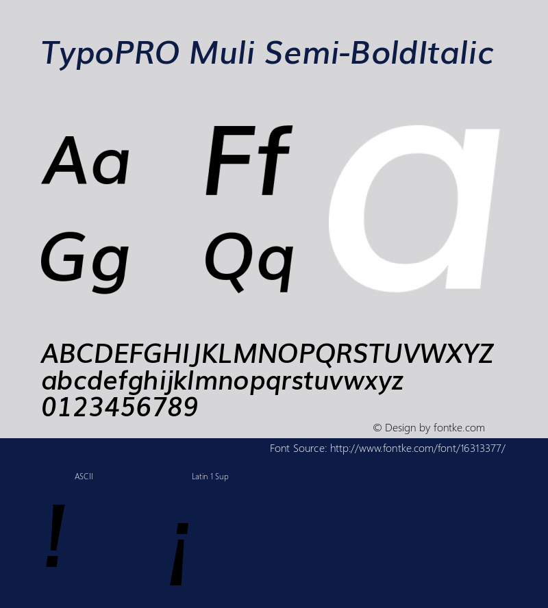 TypoPRO Muli Semi-BoldItalic Version 2.0; ttfautohint (v1.00rc1.2-2d82) -l 8 -r 50 -G 200 -x 0 -D latn -f none -w G -W Font Sample