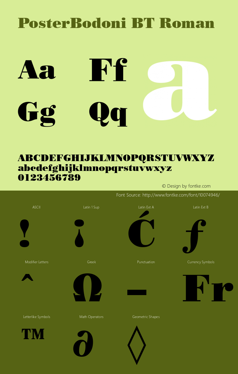 PosterBodoni BT Roman mfgpctt-v1.53 Friday, January 29, 1993 1:28:33 pm (EST) Font Sample