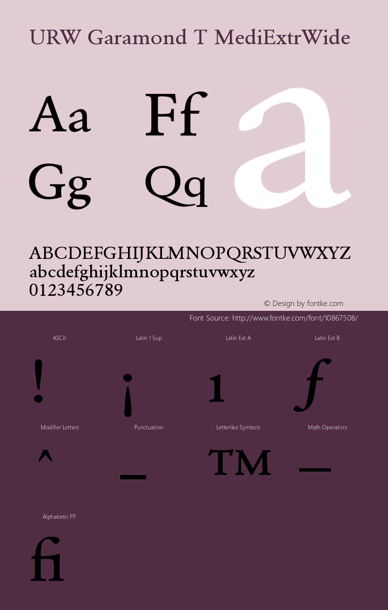 URW Garamond T MediExtrWide Version 001.005 Font Sample