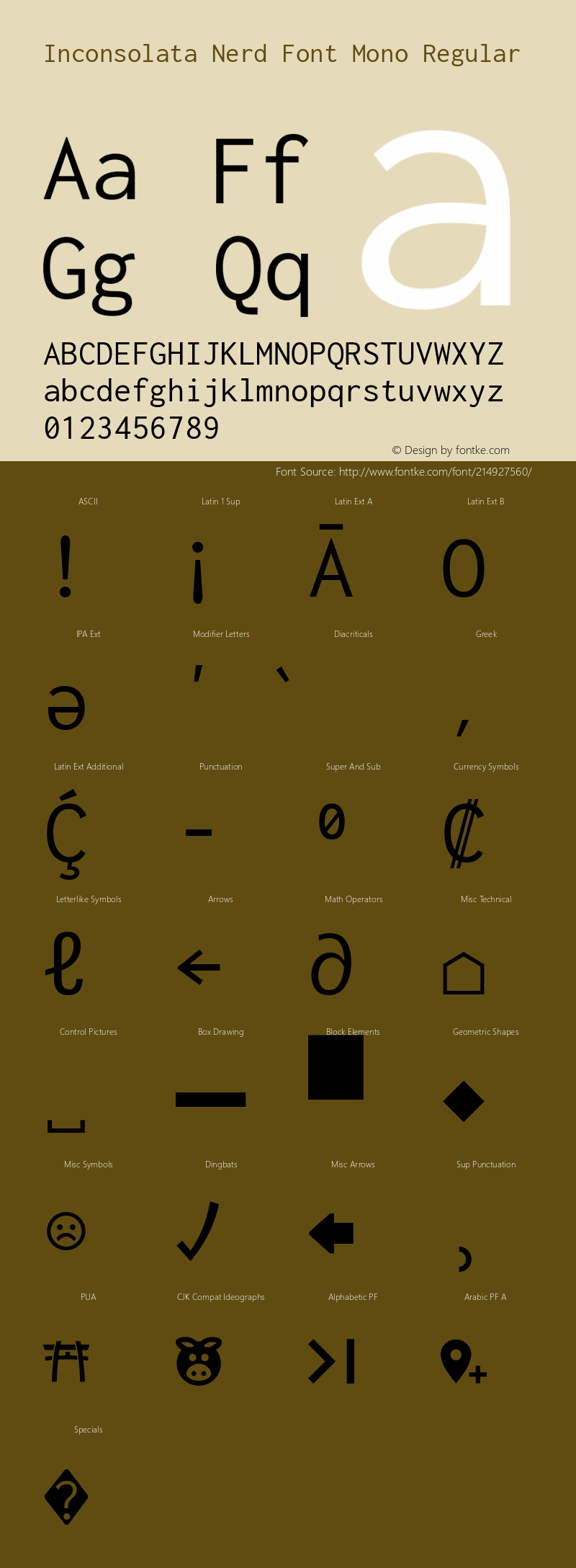 Inconsolata Regular Nerd Font Complete Mono Version 2.012;Nerd Fonts 2.1.0图片样张