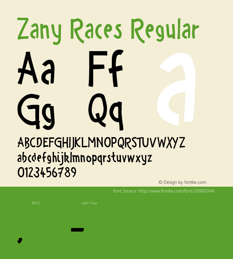 Zany Races Version 1.00 November 22, 2013, initial release Font Sample