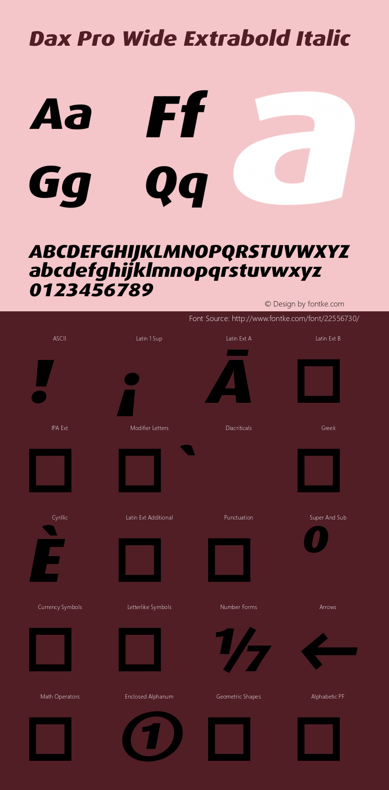 Dax Pro Wide Extrabold Italic Version 7.504 Font Sample