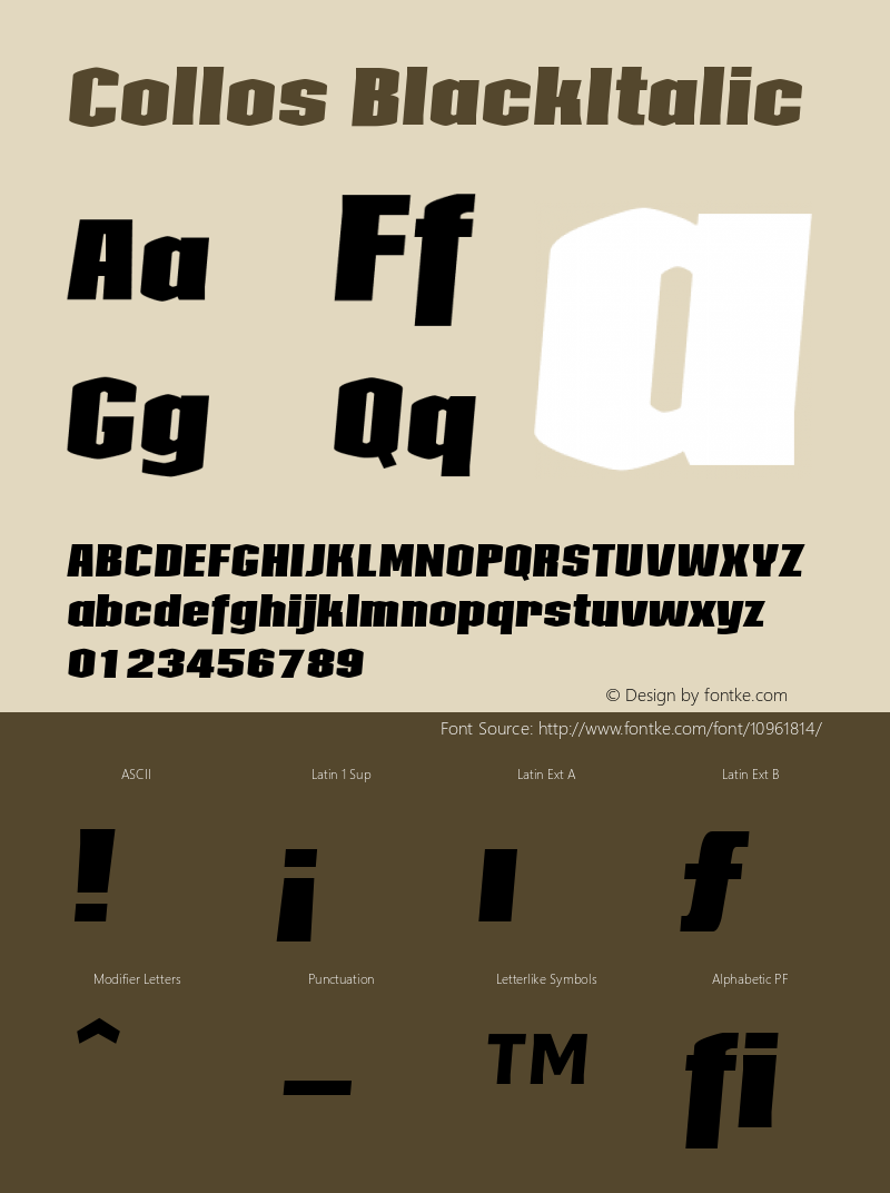 Collos BlackItalic Version 001.000 Font Sample