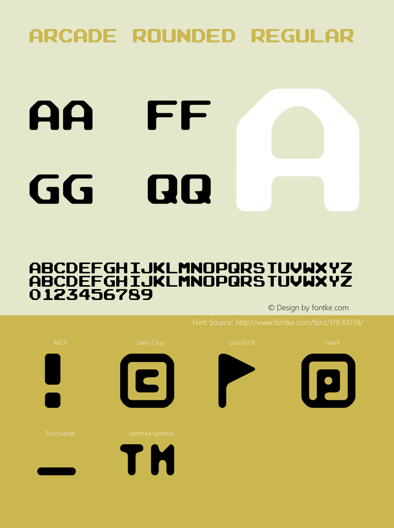 Arcade Rounded Regular Macromedia Fontographer 4.1J 98.12.20 Font Sample