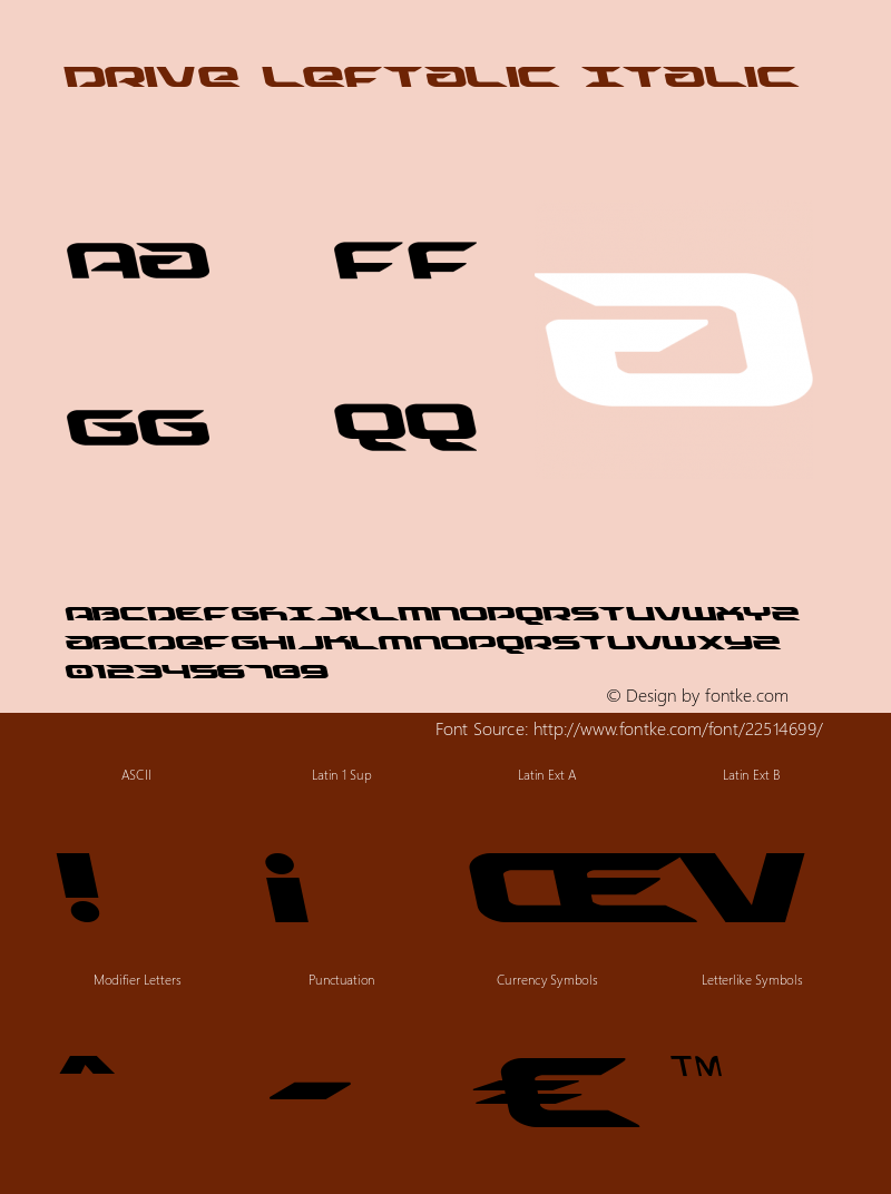Drive Leftalic Version 1.0; 2014 Font Sample