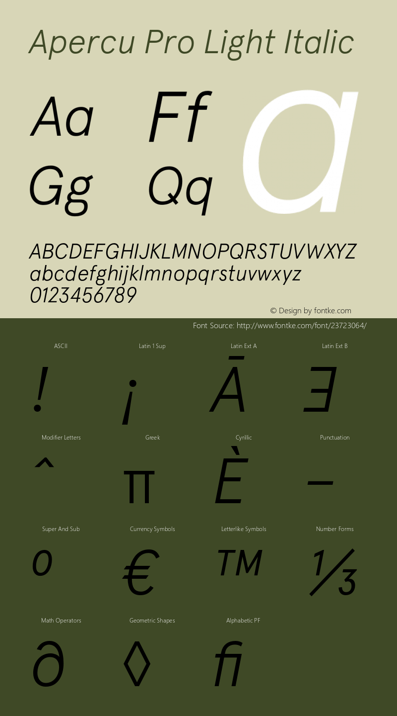 Apercu Pro Light Italic Version 2.001 Font Sample