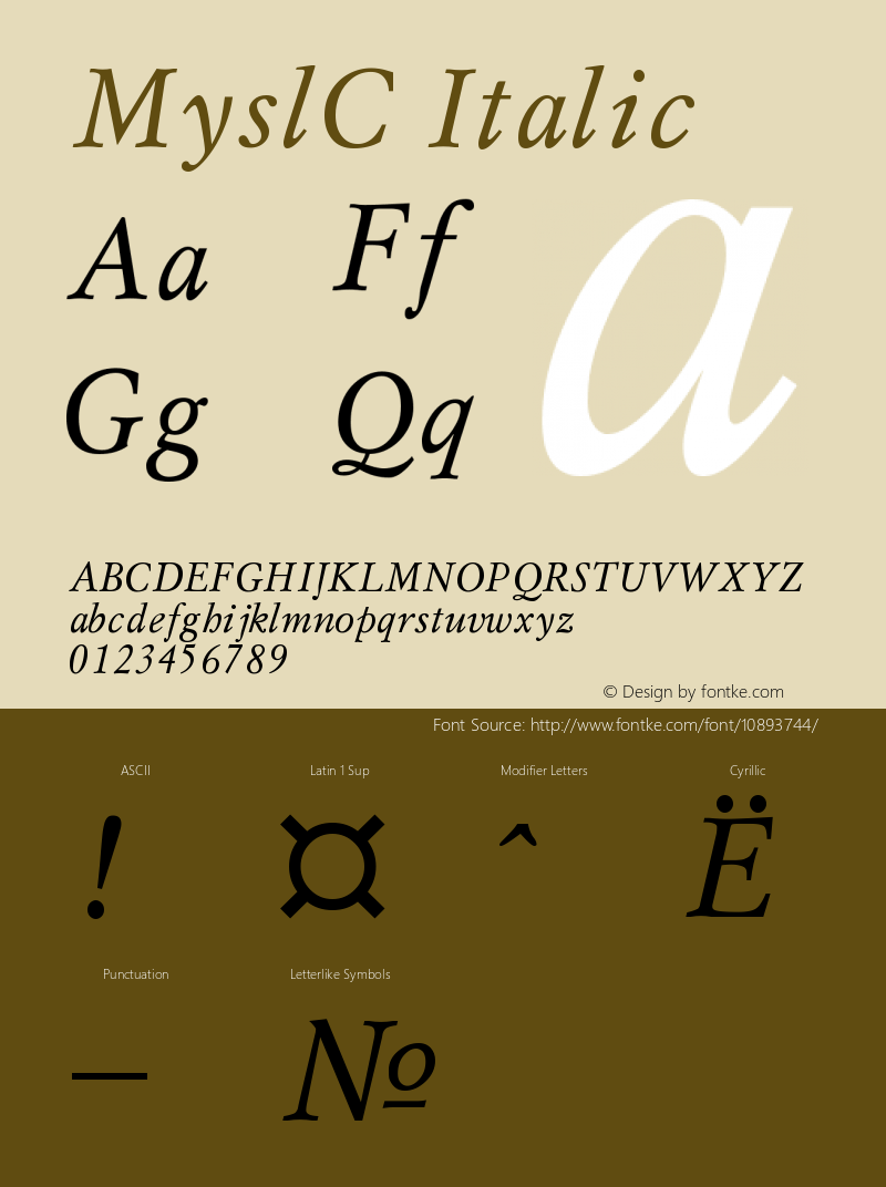 MyslC Italic Version 001.000 Font Sample