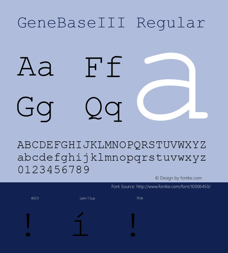 GeneBaseIII Regular MS core font:v1.00 Font Sample