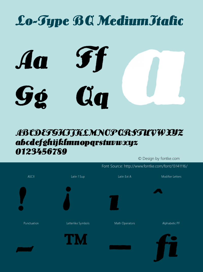 Lo-Type BQ MediumItalic Version 001.000 Font Sample