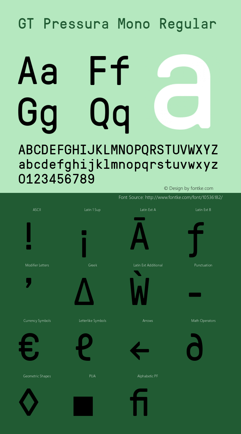 GT Pressura Mono Regular Version 1.000 Font Sample