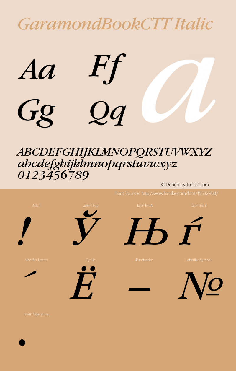 GaramondBookCTT Italic TrueType Maker version 3.00.00 Font Sample