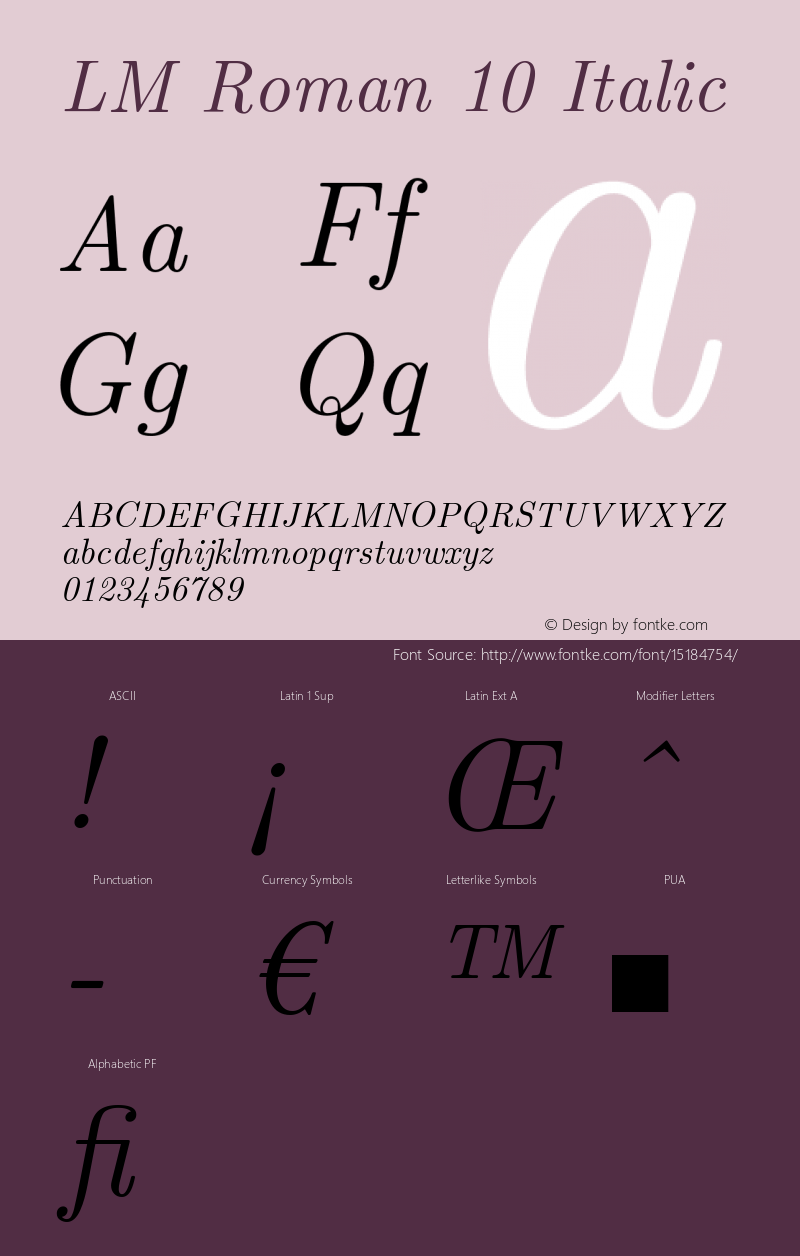 LM Roman 10 Italic Version 1.106;PS 1.106;hotconv 1.0.49;makeotf.lib2.0.14853 Font Sample