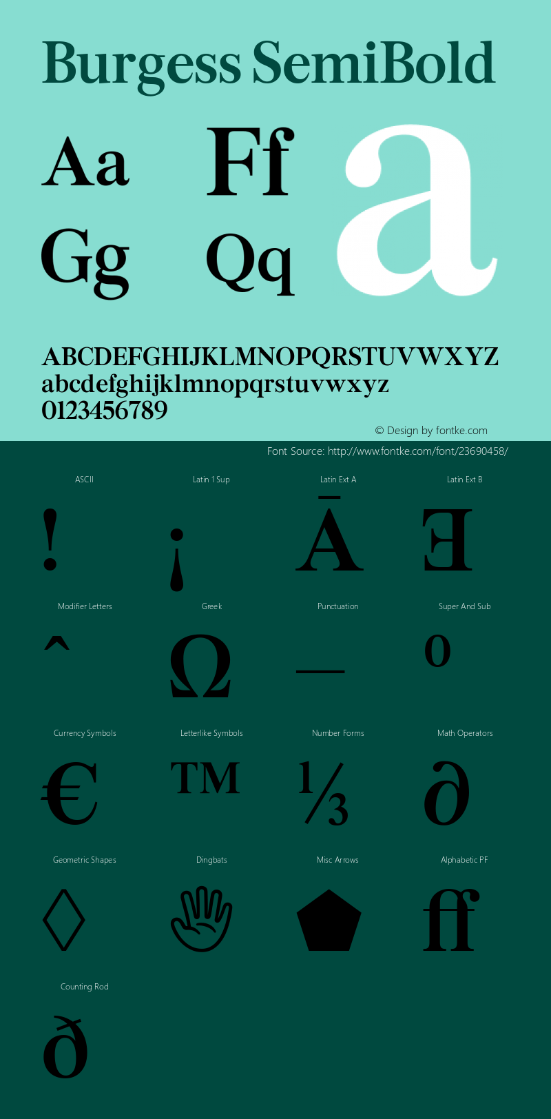 Burgess SemiBold Version 1.004; ttfautohint (v1.5) Font Sample