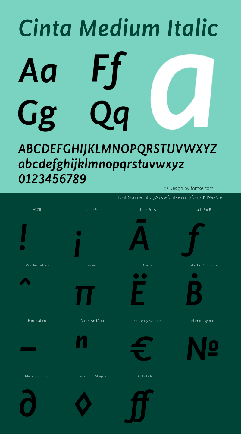 CintaMedium-Italic Version 1.000 Font Sample