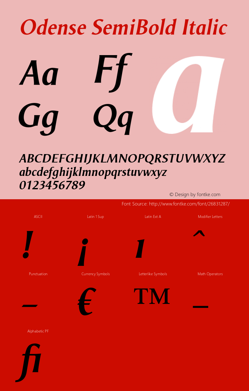 Odense SemiBold Italic Version 1.00 Font Sample