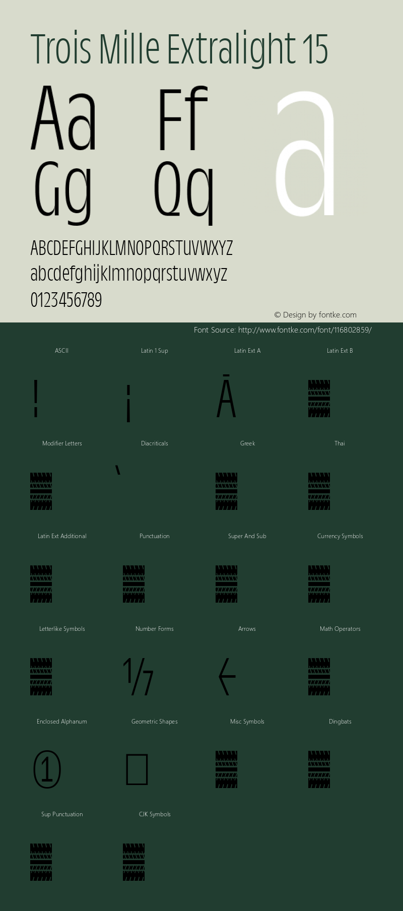 Trois Mille Extralight 15 Version 1.000;hotconv 1.0.109;makeotfexe 2.5.65596 Font Sample