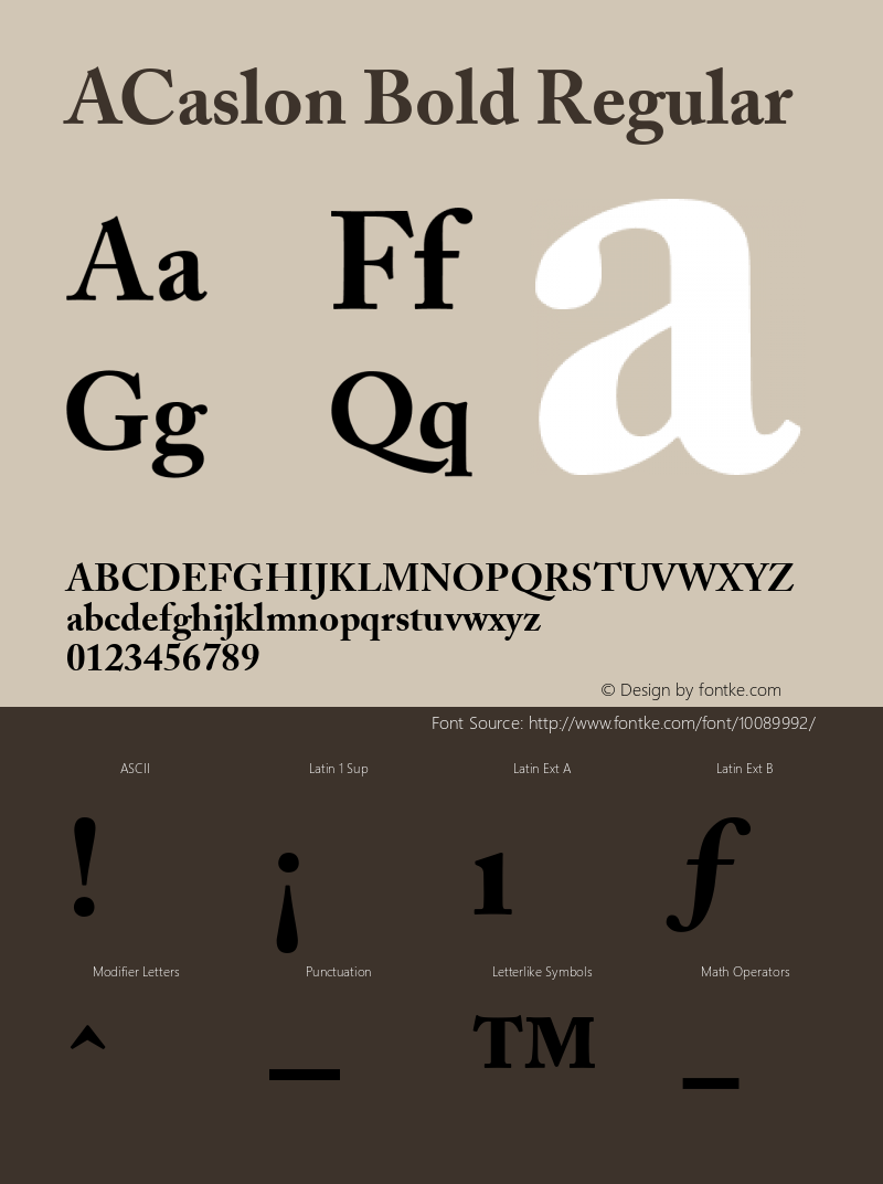 ACaslon Bold Regular V.1.0 Font Sample