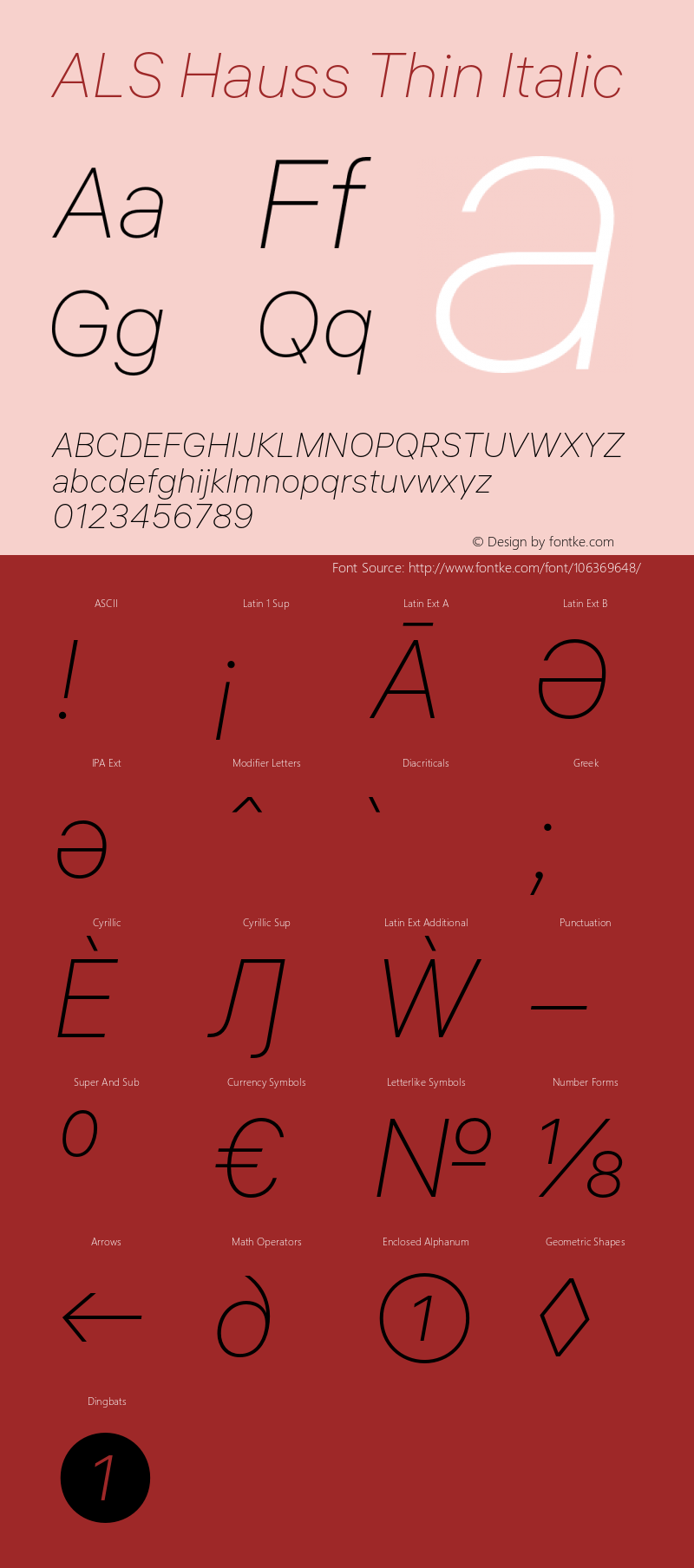 ALS Hauss Thin Italic Version 1.000 Font Sample