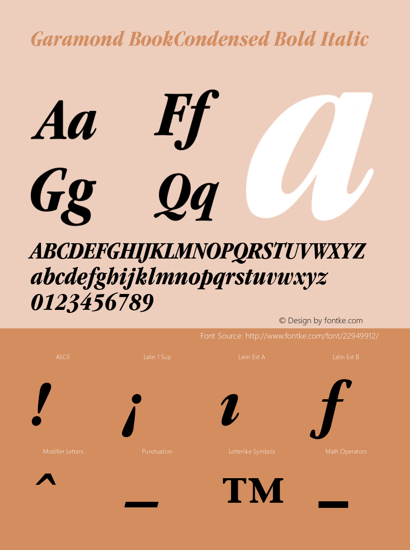 ITC Garamond Bold Condensed Italic Converter: Windows Type 1 Installer V1.0d.￿Font: V1.0 Font Sample