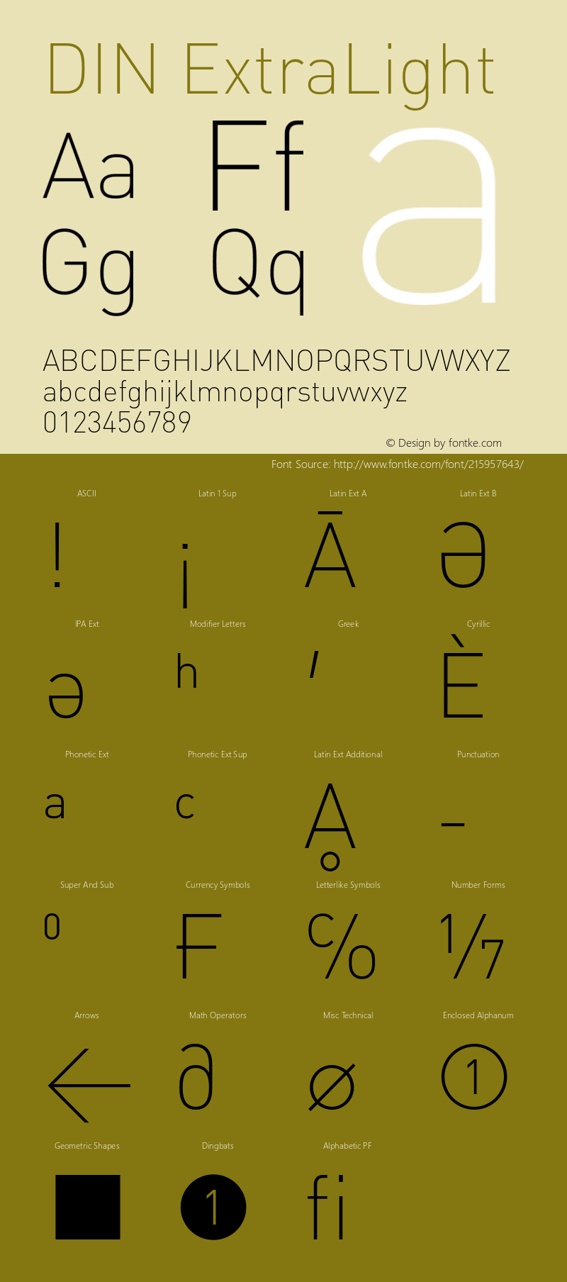 DIN ExtraLight Version 8.00图片样张