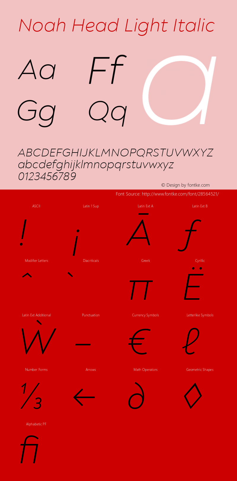 Noah Head Light Italic Version 1.000; ttfautohint (v1.8) Font Sample