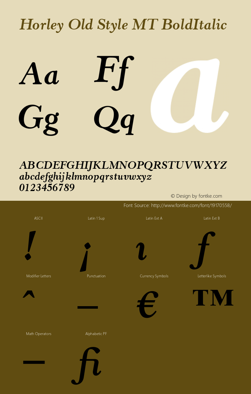 Horley Old Style MT Bold Italic Version 001.000 Font Sample