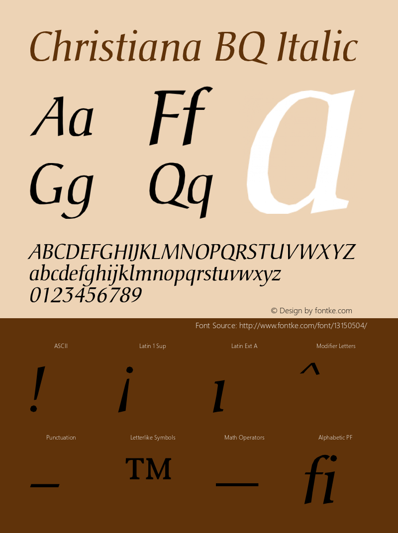 Christiana BQ Italic Version 001.000 Font Sample