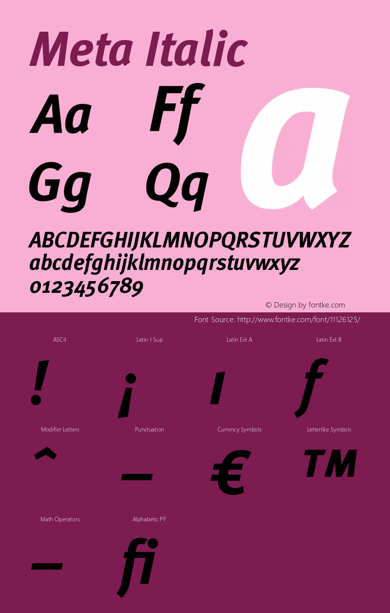 Meta Italic Version 004.301 Font Sample