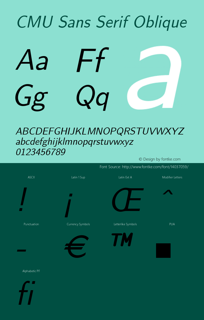 CMU Sans Serif Oblique Version 0.6.3a Font Sample
