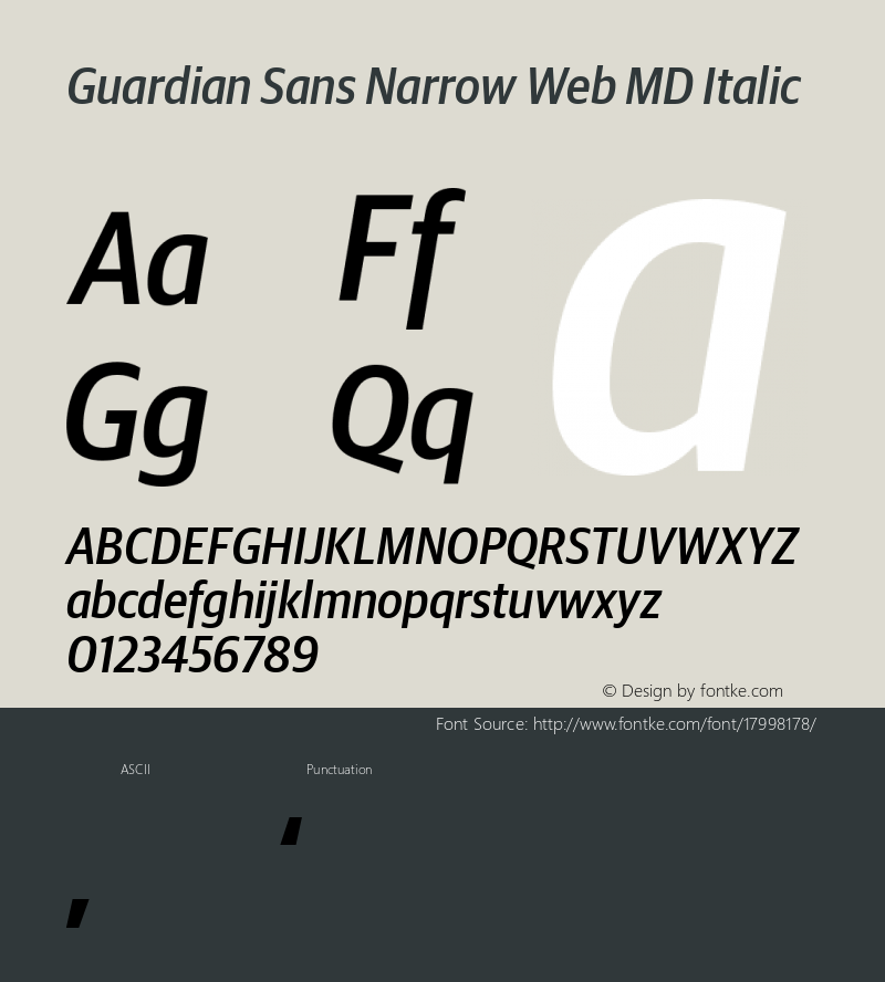 Guardian Sans Narrow Web MD Italic Version 1.1 2012 Font Sample