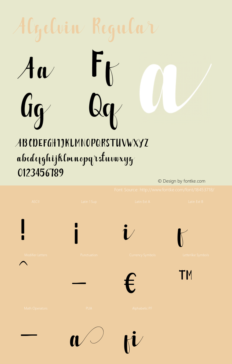 Alzelvin Regular Version 1.000 Font Sample