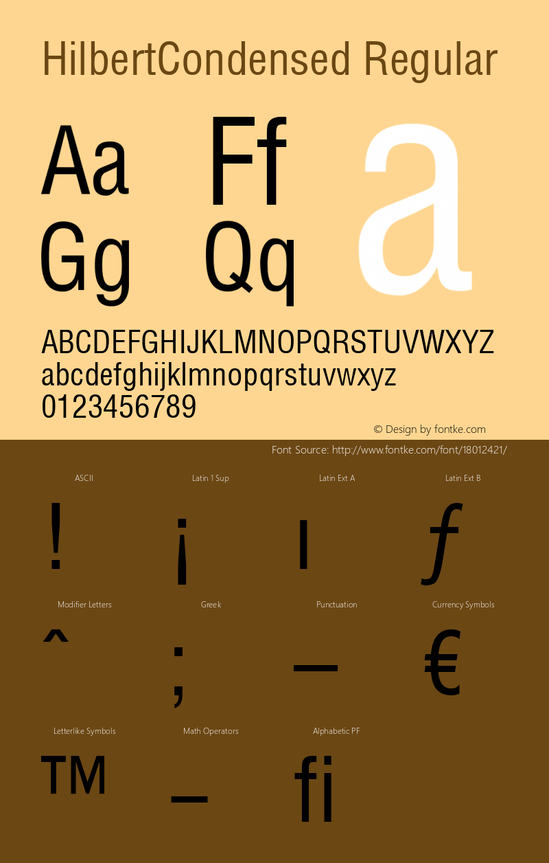 HilbertCondensed Regular Version 2.00; 2008; Font Sample