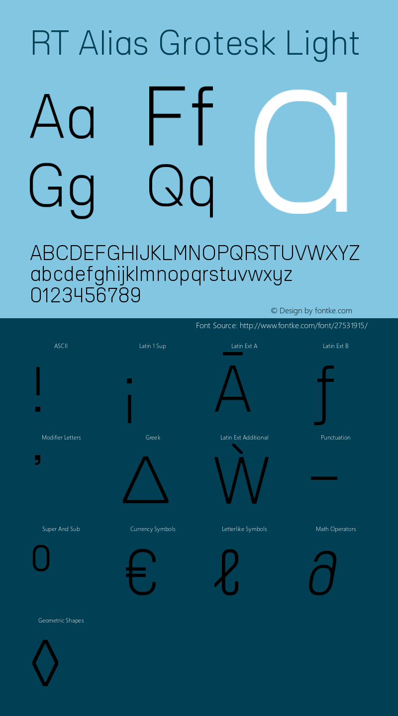 RT Alias Grotesk Light Version 1.000;PS 001.000;hotconv 1.0.88;makeotf.lib2.5.64775 Font Sample