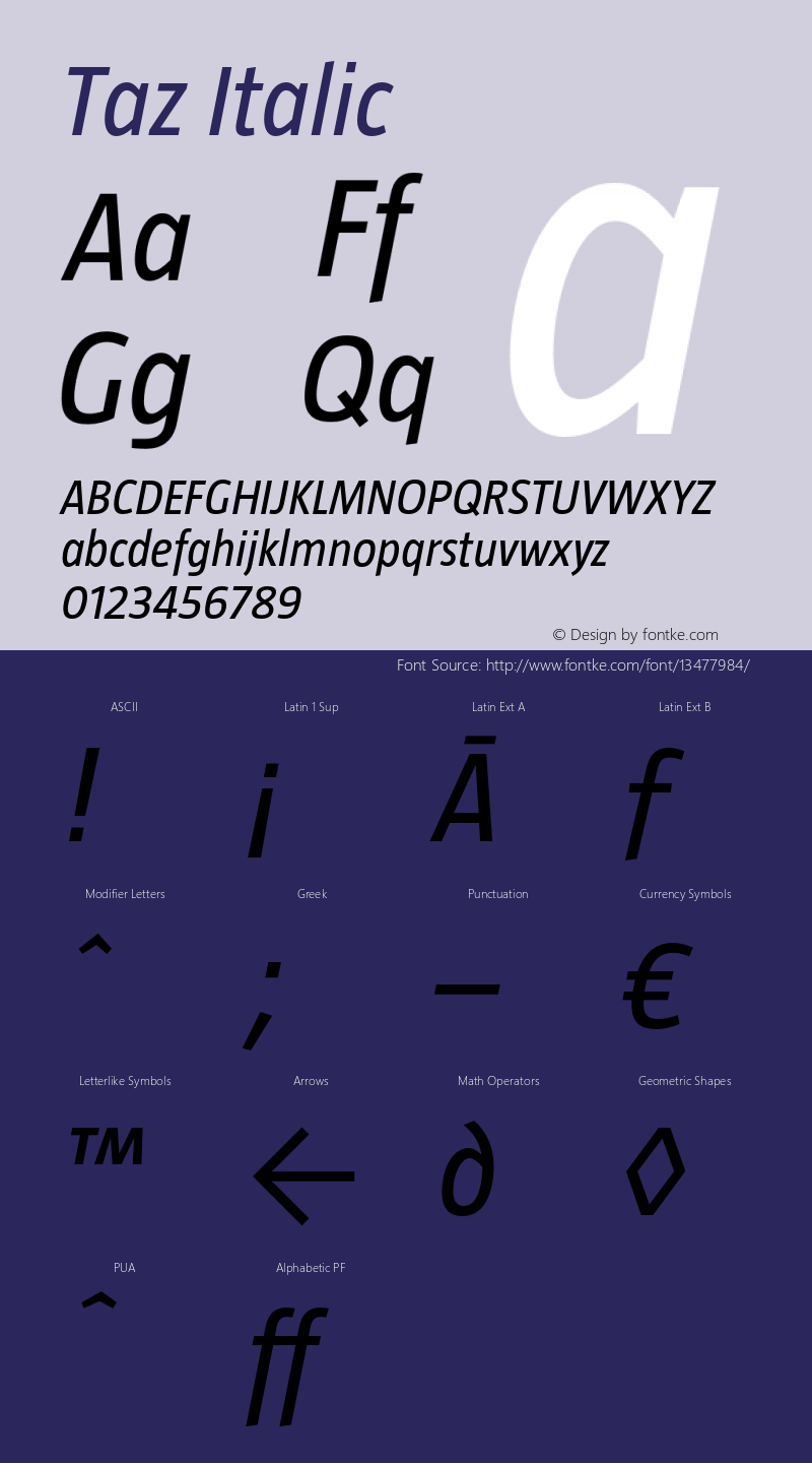 Taz Italic Version 3.010 2006 Font Sample