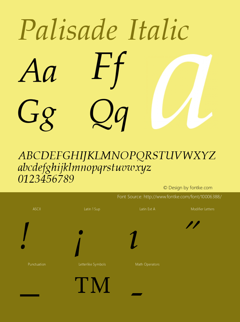 Palisade Italic WSI:  12/5/92 Font Sample