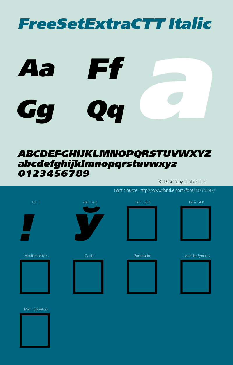 FreeSetExtraCTT Italic 1.100.000 Font Sample