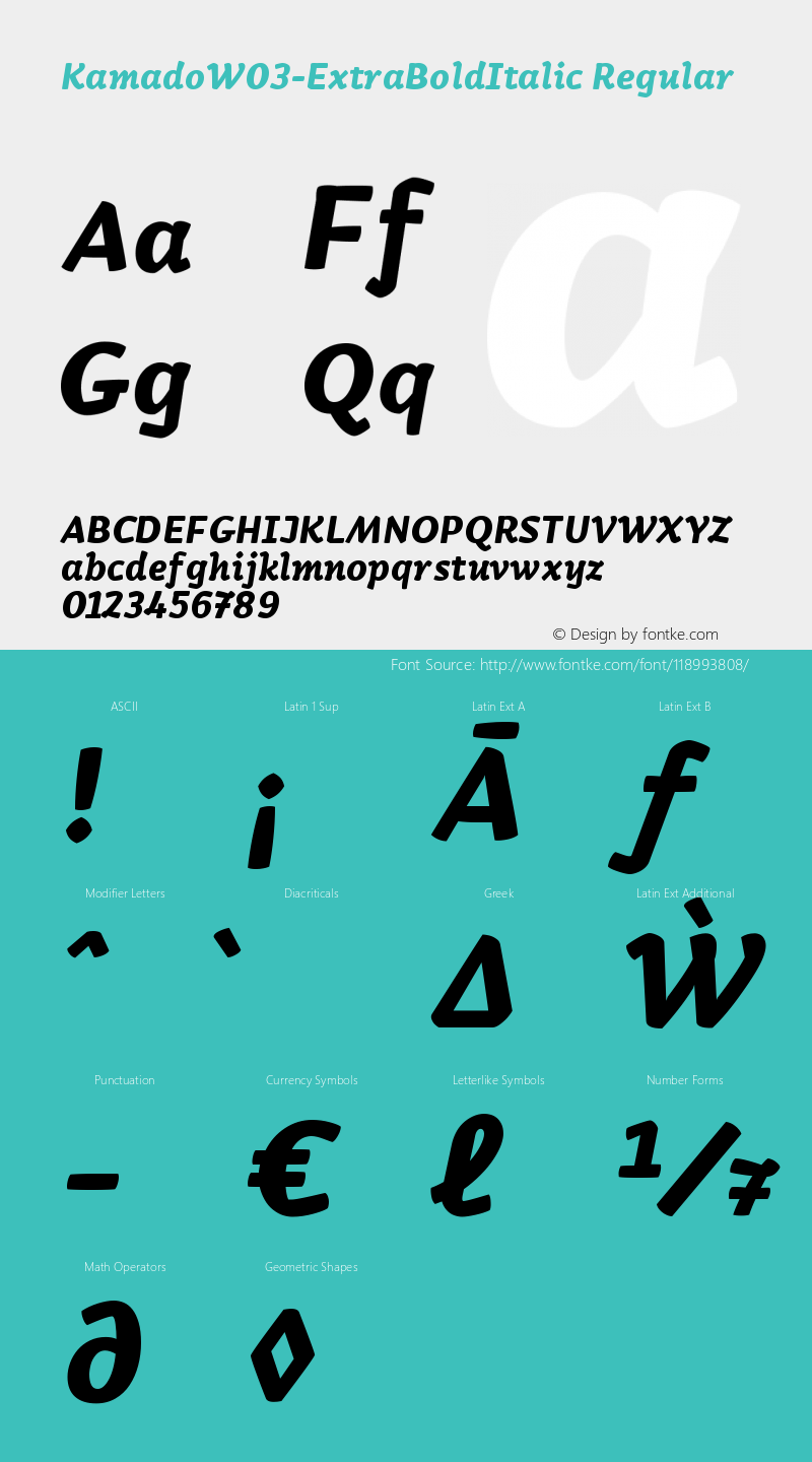 Kamado W03 ExtraBold Italic Version 1.00 Font Sample