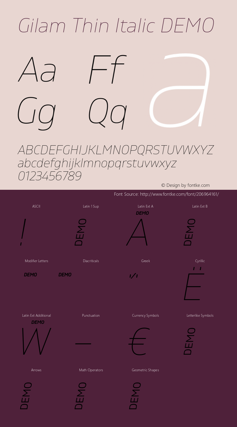 Gilam Thin Italic DEMO Version 1.000;PS 001.000;hotconv 1.0.88;makeotf.lib2.5.64775图片样张